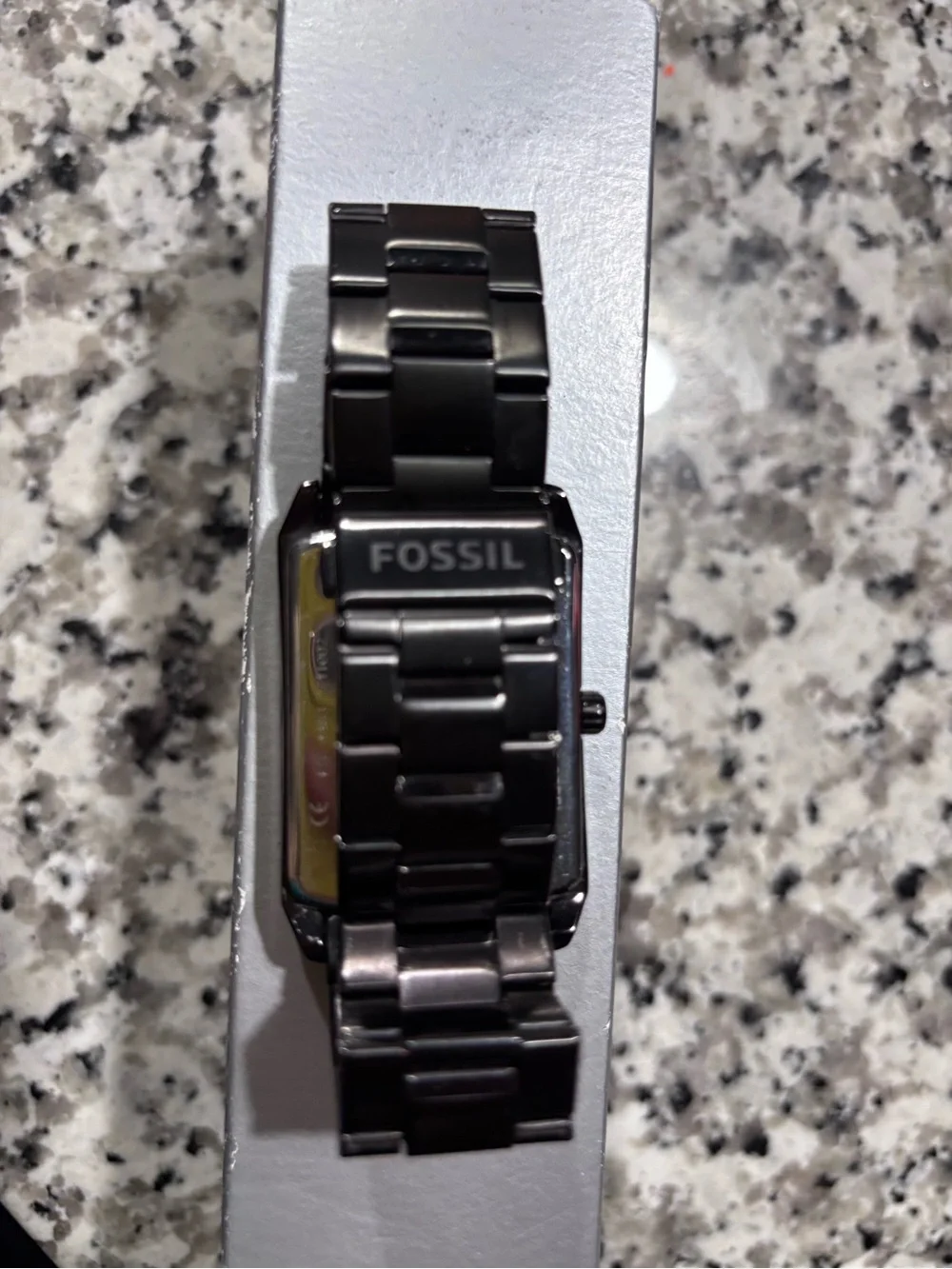 Fossil Black Rectangular Stainless Steel Mens Watch